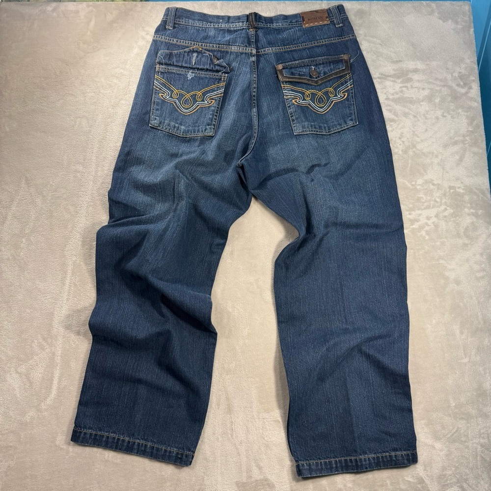 Vintage Y2K Koman Jeans Men's Sz 36x32 Baggy Wide Leg Dark Blue Grunge - Picture 3 of 9